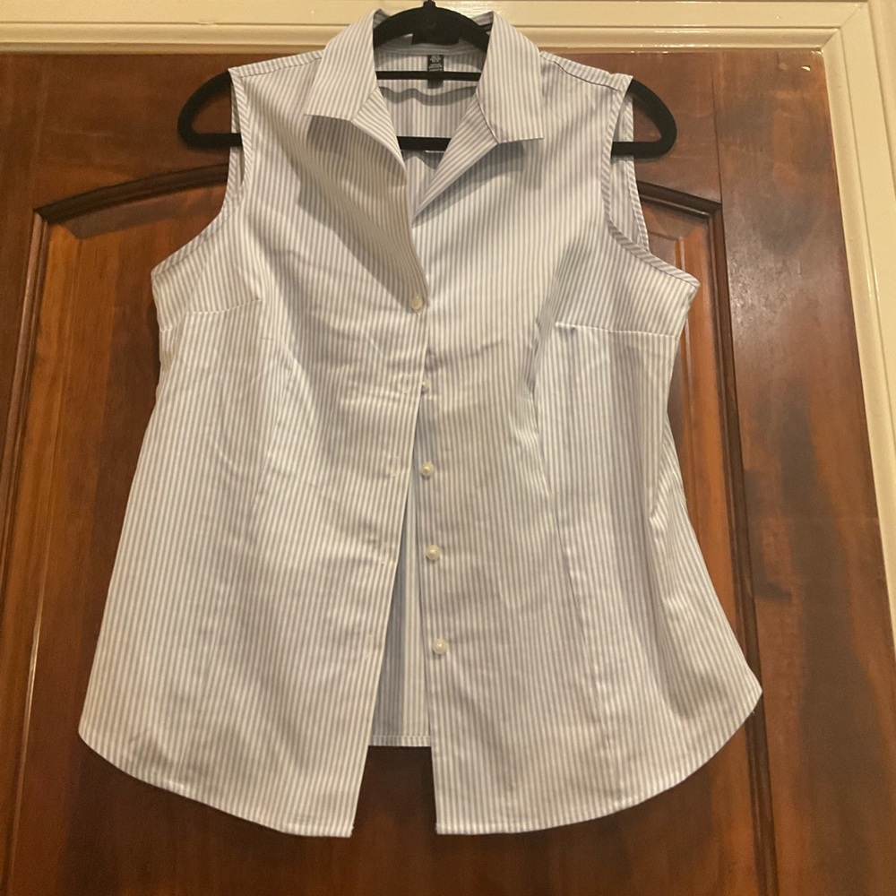 jones New York Blue and white Striped Sleeveless Blouse